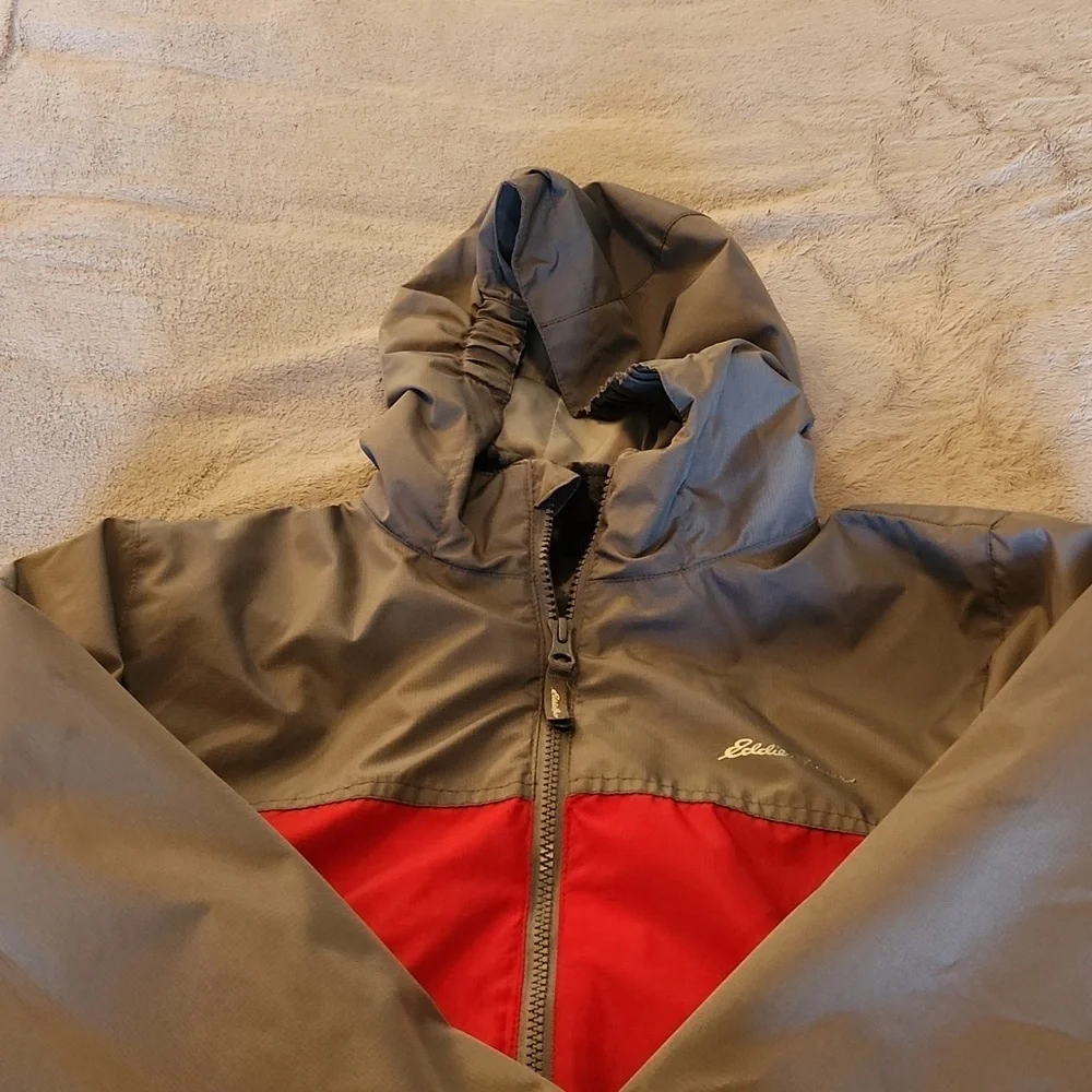 Eddie Bauer Boys Red and Gray coat Wth Removable Fleece Lining Size Large 14/16